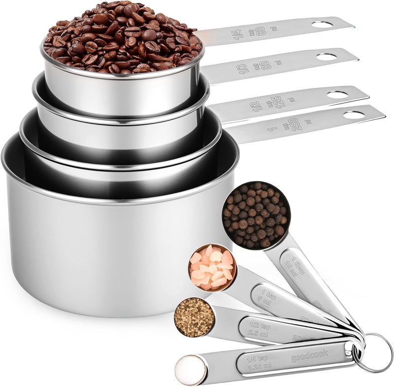 Strelitsia Measuring Cups and Spoons Set,Stainless Steel 8 Piece Nesting Measuring Tools for Dry & Liquid Ingredients, Kitchen Gadgets for Cooking and Baking, Includes 4 Cups and 4 Spoons - Image 1